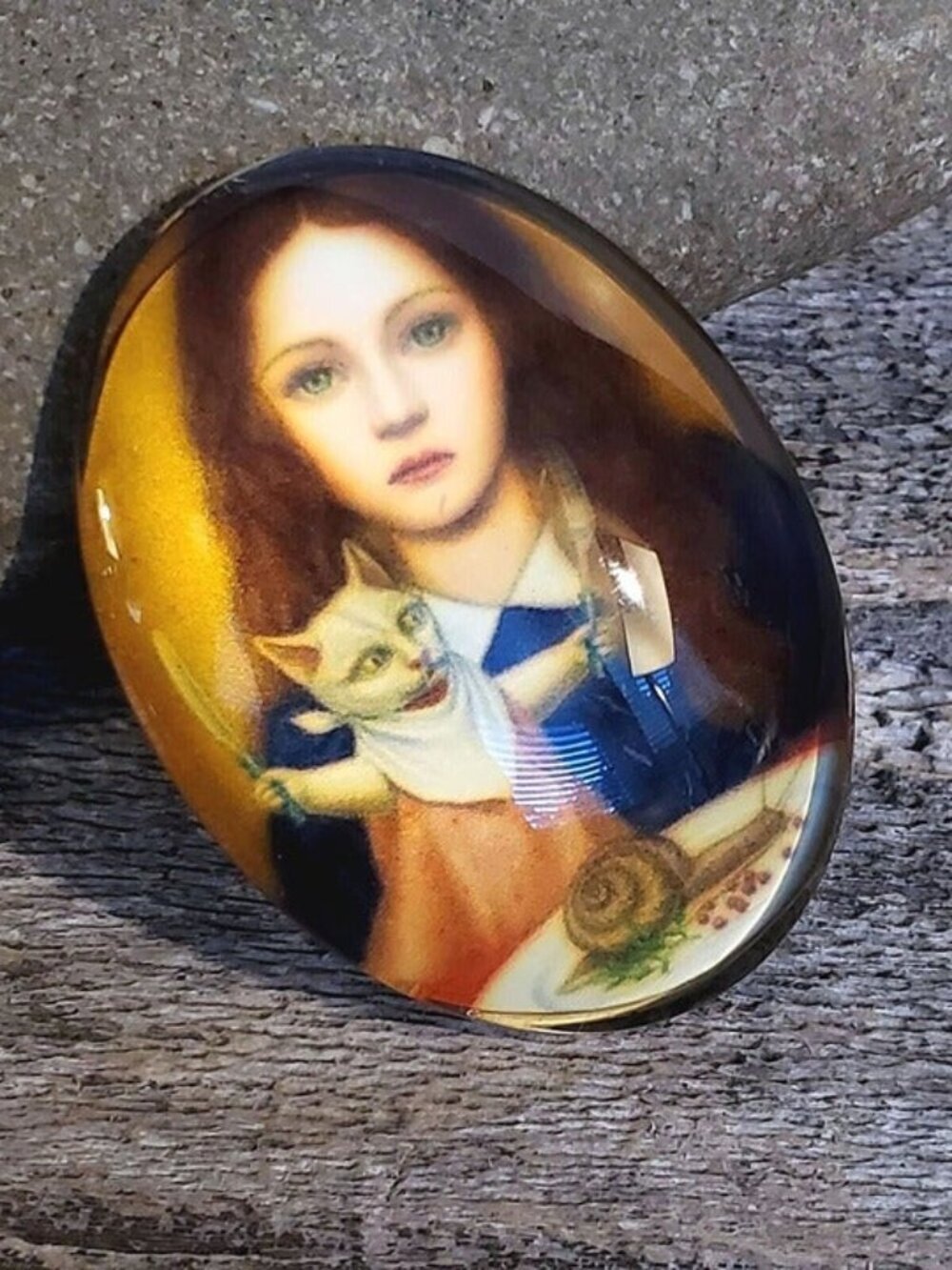 Artsy Fantasy Girl Cat Puppet 40x30mm Oval Glass Cabochon 9152-F